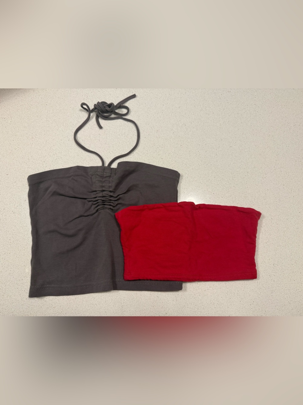 Gray Halter Tube Top + Red Strapless Tube